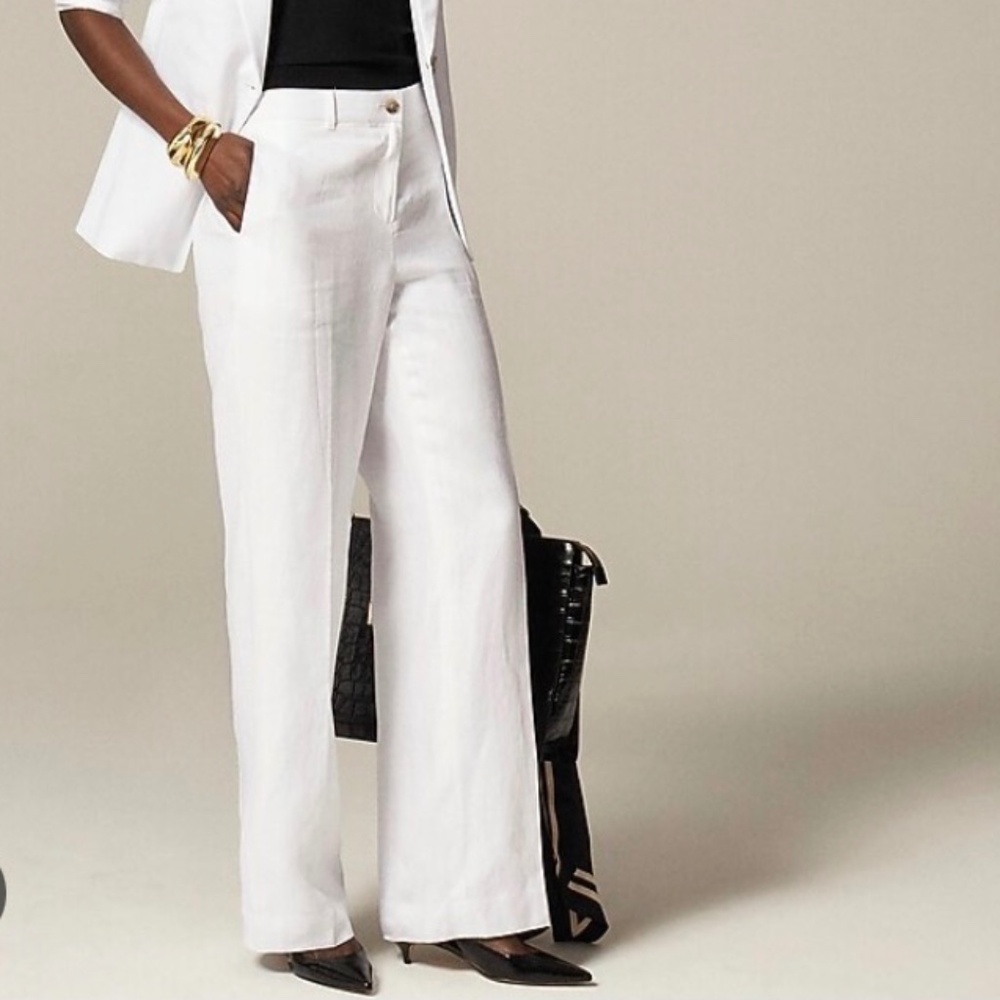 J. Crew White Wide-Leg Linen Trousers